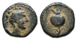 Pamphylia, Side. Circa 3rd-2nd centuries BC. AE (9mm, 1.35g). Draped bust of Artemis right, with quiver over shoulder / Pomegranate. SNG BN 758 = Wadd...