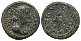 Phrygia, Aizonai. Faustina Minor, AD 161-176. AE (19mm, 5.28g). Draped bust of Faustina right / ΑΙZΑ−ΝΙΤΩΝ. Cult statue of Artemis standing in front v...