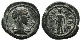 Phyrgia. Eumenea. Pseudo-autonomous (2nd-3rd centuries). AE (16mm, 3.13g). Bareheaded and draped bust of Hermes right; caduceus to right / Athena stan...