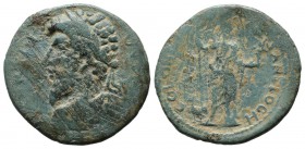 Pisidia, Antioch. Septimius Severus. AD. 193-211. AE (22mm, 4.43g). IMP SEP SEV PERT AV, laureate head left / COLONIA ANTIOCH, S-R, Men standing facin...