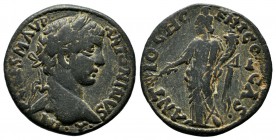Pisidia. Antioch. Caracalla AD 211-217. AE (21mm, 3.65g). Laureate head right / Genius standing left, holding branch and cornucopia.