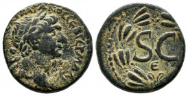 Seleucis and Pieria. Antioch. Trajan. AD 98-117. AE (20mm, 6.36g). Struck AD 102-114. Laureate head right / Large S C; E below; all within wreath.