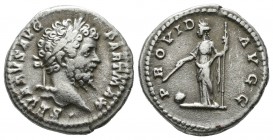 Septimius Severus. AD 197. AR Denarius (18mm, 3.49g). Rome. SEVERVS AVG PART MAX, laureate head right / PROVID AVGG, Providentia standing left, holdin...