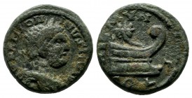 Thrace, Coela. Caracalla. AD 211-217. AE (16mm, 4.32g) Laureate head right / Prow right, cornucopia above. Varbanov 2917 var.