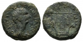 Thrace, Sestos. Domitian, AD.81-96. AE (16mm, 4.73g). ΔΟΜΙΤΙΑΝOC ΚΑΙCΑΡ. Laureate head right. / CHCTIωN. Lyre. RPC II 359 var.
