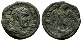 Troas, Alexandreia. Valerian I AD 253-260. AE (19mm, 5.61g). IMP LIC VALERIANVS A, laureate, draped and cuirassed bust right / COL AVG TROA, Eagle sta...