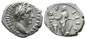 Antoninus Pius, AD 148-149. AR Denarius (18mm, 2.37g). Rome. ANTONINVS AVG PIVS P P TR P XI, laureate head right / COS IIII, Salus standing facing, he...