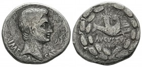 Augustus. 27 BC-AD 14. AR Cistophoric Tetradrachm (23mm, 9.26g). Ephesus mint. Struck 25-20 BC. Bare head right / Capricorn right, head reverted, hold...