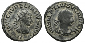 Aurelian, with Vabalathus. AD 270-275. AE Antoninianus (19mm, 3.78g). Antioch mint, 8th officina. 1st emission, November AD 270-March AD 272. Radiate ...
