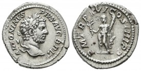 Caracalla. AD 198-217. AR Denarius (19mm, 3.46g). Rome. Struck AD 214. Laureate head right / Hercules standing left, holding club and branch. RIC IV 2...