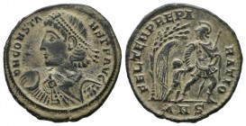 Constant. AD 337-350. AE (21mm, 4.53g). Struck 348-350 AD. Antioch mint. D N CONSTA-NS P F AVG, pearl-diademed, draped, and cuirassed bust left, holdi...