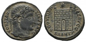 Constantine I. AD 307/10-337. AE (19mm, 3.48g). Antioch mint, struck AD 326. CONSTANTINVS AVG, laureate head right / PROVIDENTIA AVGG, camp gate with ...