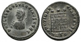 Constantine II, as Caesar. 317-337 AD. AE Follis (17mm, 3.39g). Heraclea mint. Struck 317 AD. D N FL CL CONSTANTINVS NOB C, laureate and mantled bust ...