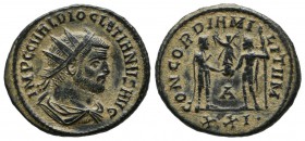 Diocletian. AD 284-305. AE (19mm, 3.60g). Cyzicus mint, struck AD. 295-296. IMP C C VAL DIOCLETIANVS AVG, radiate, draped and cuirassed bust right / C...