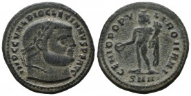 Diocletian. AD 284-305. AE Follis (28mm, 9.61g). Nicomedia. IMP C C VAL DIOCLETIANVS P F AVG, laureate head right / GENIO POPVLI ROMANI, Genius standi...