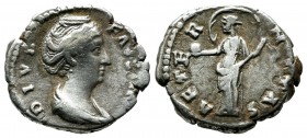 Diva Faustina Maior (Antoninus Pius, 138-161). AR Denarius (18mm, 3.19g). Rome, after AD 141. DIVA FAV - STINA, draped bust right, hair coiled on top ...