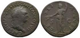 Domitian, As Caesar. AD 69-81. AE Dupondius (26mm, 8.97g). Rome. Struck under Titus, AD 80-81. Laureate head right / Ceres standing left, holding grai...