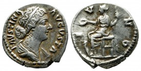 Faustina Junior, wife of Marcus Aurelius. Augusta 145-175/6 AD. AR Denarius (18mm, 3.31g). Struck under Marcus Aurelius, circa 161 AD. Draped bust rig...