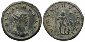 Gallienus. AD 253-268. AE Antoninianus (20mm, 3.58g). Antioch mint, circa AD 262-264. Radiate, draped, and cuirassed bust right / Hercules standing ri...