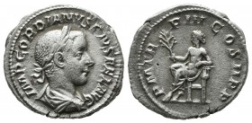 Gordian III. AD 238-244. AR Antoninianus (18mm, 3.10g). Rome. IMP GORDIANVS PIVS FEL AVG, radiate, draped and cuirassed bust right / P M TR P III COS ...
