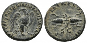 Hadrian, AD 117-138. AE (17mm, 2.94g). Rome, AD 121-122. IMP CAESAR TRAIAN - HADRIANVS AVG, eagle looking left / P M - TR P COS - III, winged thunderb...