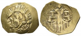 Andronicus II Palaeologus, with Michael IX, AV Hyperpyron (26mm, 4.17g). Constantinople, AD 1295-1320. Bust of the Virgin orans within the city walls ...