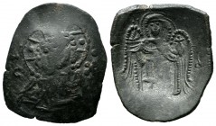 Latin Rulers Of Constantinople (1204-1261). AE Trachy (26mm, 2.85g). Constantinople. Facing bust of Christ Pantokrator / Archangel Michael standing fa...