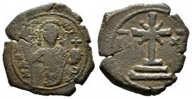 Manuel I Comnenus. AD 1143-1180. AE Tetarteron (19mm, 3.89g). Thessalonica mint. Struck 1167-1183(?). Cross with X at center set on three steps / Half...