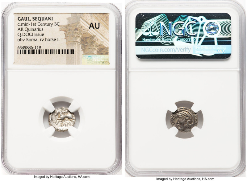 CENTRAL GAUL. Sequani. Ca. mid-1st century BC. AR quinarius (13mm, 11h). NGC AU....