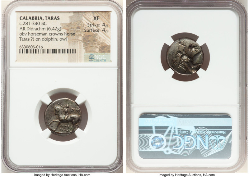 CALABRIA. Tarentum. Ca. 281-240 BC. AR stater or didrachm (19mm, 6.42 gm, 4h). N...