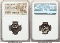 CALABRIA. Tarentum. Ca. 281-240 BC. AR stater or didrachm (20mm, 6.26 gm, 11h). NGC XF 4/5 - 3/5, edge marks. Ca. 272-240 BC. Aristoc and Thi-, magist...