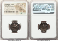CALABRIA. Tarentum. Ca. 281-240 BC. AR stater or didrachm (21mm, 6.53 gm, 3h). NGC VF 4/5 - 4/5, die shift. Ialo-, Ie- and An, magistrates. Youth on h...