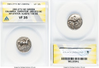 CALABRIA. Tarentum. Ca. 281-240 BC. AR stater or didrachm (21mm, 8h). ANACS VF 35. Ca. 280-272 BC. Neymo-, Io- and Poly, magistrates. Nude youth on ho...