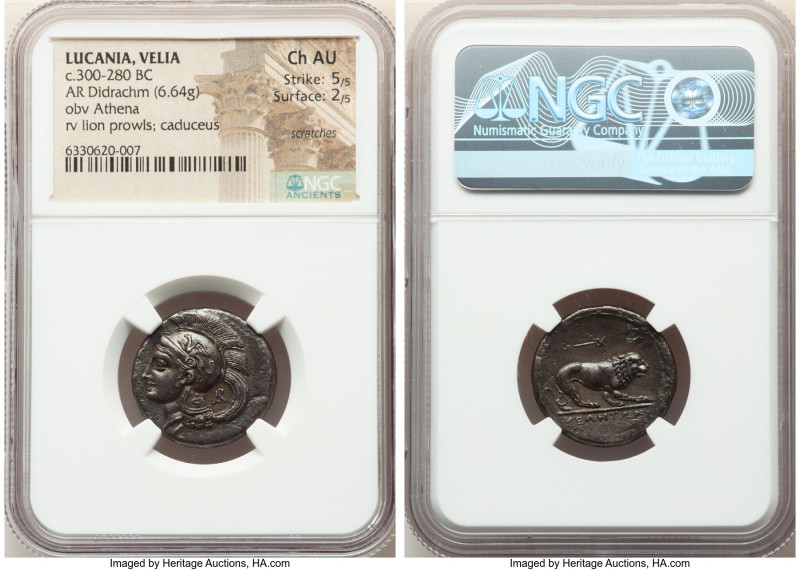 LUCANIA. Velia. Ca. 300-280 BC. AR didrachm (21mm, 6.64 gm, 12h). NGC Choice AU ...