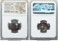 BOEOTIA. Thebes. Ca. 395-338 BC. AR stater (24mm, 12.33 gm, 12h). NGC Choice VF 4/5 - 4/5, marks. Damocl-, magistrate Boeotian shield / ΔA-MO/K-Λ, vol...