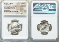 ATTICA. Athens. Ca. 455-440 BC. AR tetradrachm (25mm, 16.96 gm, 12h). NGC Choice VF 5/5 - 4/5. Early transitional issue. Head of Athena right, wearing...