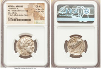 ATTICA. Athens. Ca. 440-404 BC. AR tetradrachm (24mm, 17.19 gm, 1h). NGC Choice AU 4/5 - 4/5. Mid-mass coinage issue. Head of Athena right, wearing ea...