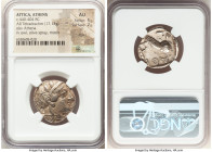 ATTICA. Athens. Ca. 440-404 BC. AR tetradrachm (24mm, 17.13 gm, 8h). NGC AU 5/5 - 2/5, marks. Mid-mass coinage issue. Head of Athena right, wearing ea...