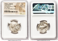 ATTICA. Athens. Ca. 440-404 BC. AR tetradrachm (25mm, 17.19 gm, 1h). NGC AU 2/5 - 4/5. Mid-mass coinage issue. Head of Athena right, wearing earring, ...