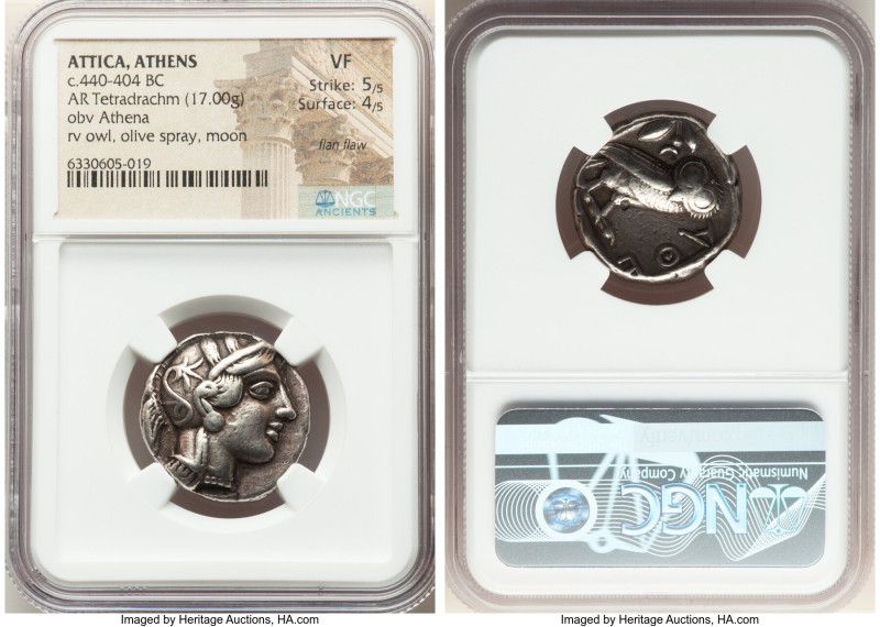 ATTICA. Athens. Ca. 440-404 BC. AR tetradrachm (23mm, 17.00 gm, 8h). NGC VF 5/5 ...