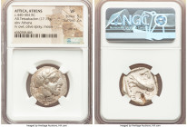 ATTICA. Athens. Ca. 440-404 BC. AR tetradrachm (25mm, 17.13 gm, 2h). NGC VF 5/5 - 2/5, test cut. Mid-mass coinage issue. Head of Athena right, wearing...