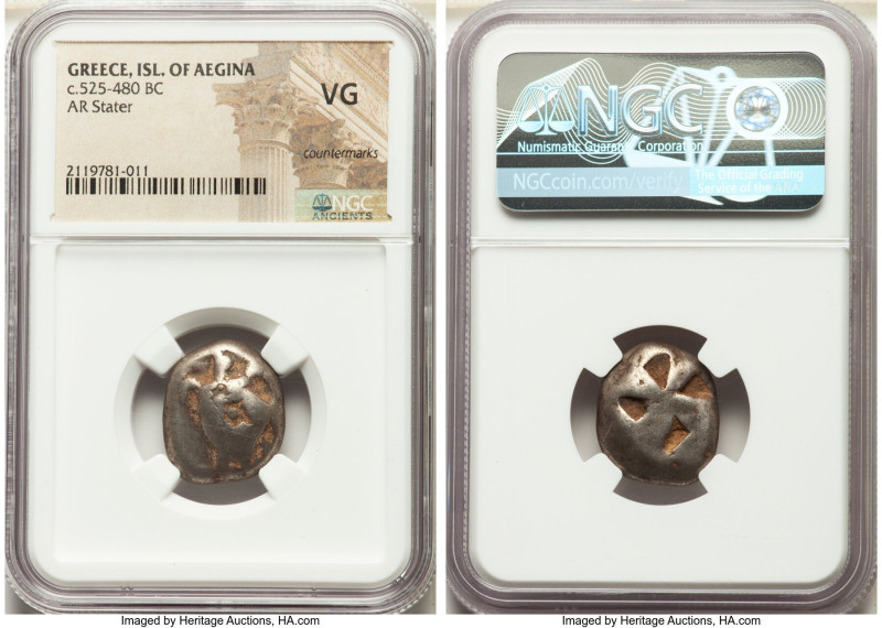 SARONIC ISLANDS. Aegina. Ca. 525-475 BC. AR stater (20mm). NGC VG, countermarks....