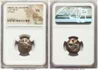 SARONIC ISLANDS. Aegina. Ca. 525-475 BC. AR stater (20mm). NGC VG, countermarks. Sea turtle with smooth shell and thick collar, seen from above / Mill...