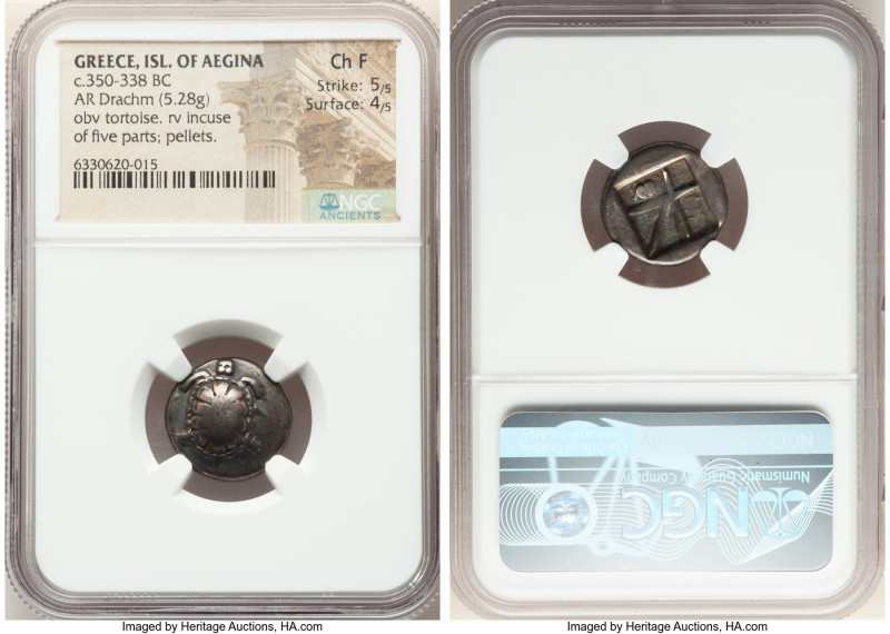 SARONIC ISLANDS. Aegina. Ca. 350-338 BC. AR drachm (7mm, 5.28 gm). NGC Choice Fi...