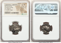 CORINTHIA. Corinth. Ca. 4th century BC. AR stater (21mm, 8.33 gm, 2h). NGC Choice VF 5/5 - 2/5. Pegasus with pointed wing flying left; Ϙ below / Head ...