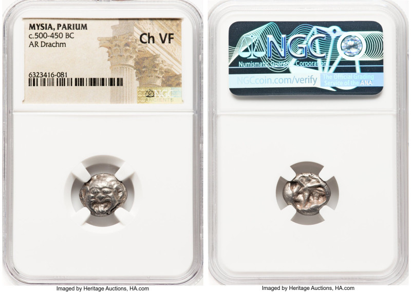 MYSIA. Parium. Ca. 500-450 BC. AR drachm (14mm). NGC Choice VF. Gorgoneion facin...