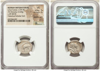 Julius Caesar, as Dictator (49-44 BC). AR denarius (18mm, 3.64 gm, 11h). NGC VG 3/5 - 4/5, bankers marks. Military mint traveling with Caesar in north...