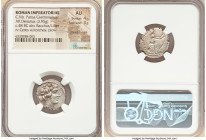 C. Vibius C.f. C.n. Pansa Caetronianus (ca. 48 BC). AR denarius (19mm, 3.95 gm, 6h). NGC AU 4/5 - 3/5, bankers mark. Rome. PANSA, wreathed head of you...