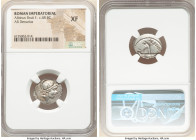 Albinus Bruti f. (ca. 48 BC). AR denarius (18mm, 4h). NGC XF. Rome. Head of young Mars, with slight beard, wearing crested helmet / ALBINVS-BRVTI•F, T...