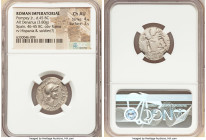 Cnaeus Pompeius Junior (46-45 BC). AR denarius (20mm, 3.80 gm, 5h). NGC Choice AU 4/5 - 3/5. Uncertain mint in Spain (Corduba), summer 46 BC-spring 45...
